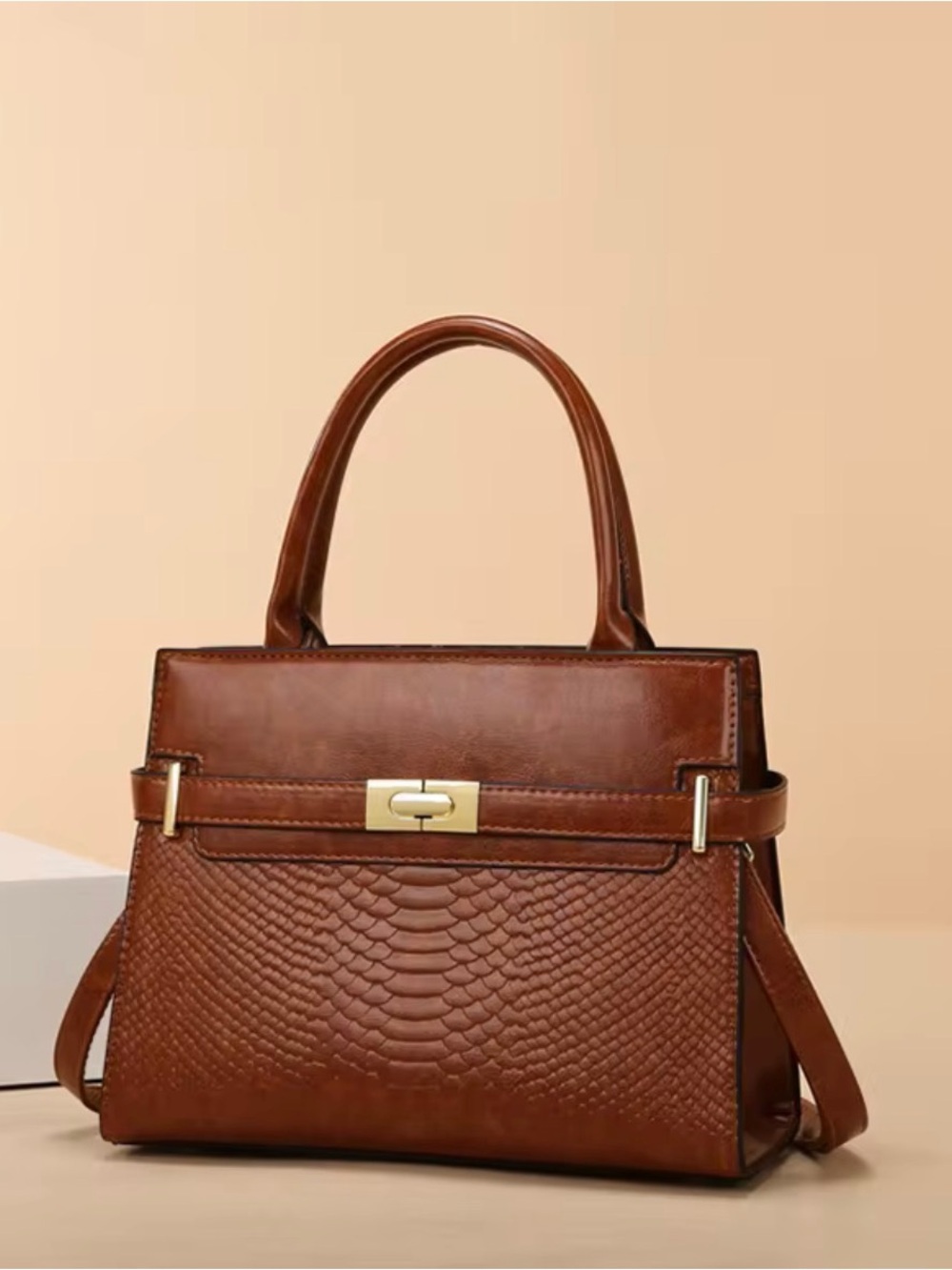 Classic Brown Faux-Leather Top-Handle Satchel